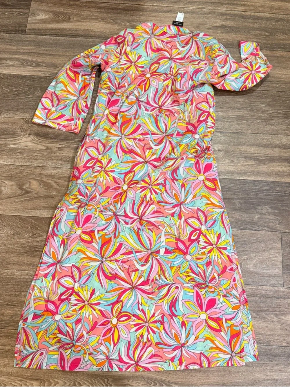 Kate Spade Floral Caftan Dress Pockets Cotton V Neck Resort XS - Picture 8 of 10